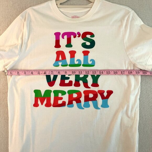 Its All Very Merry Graphic Tee Mens M Holiday Festive White T Shirt - Picture 4 of 6